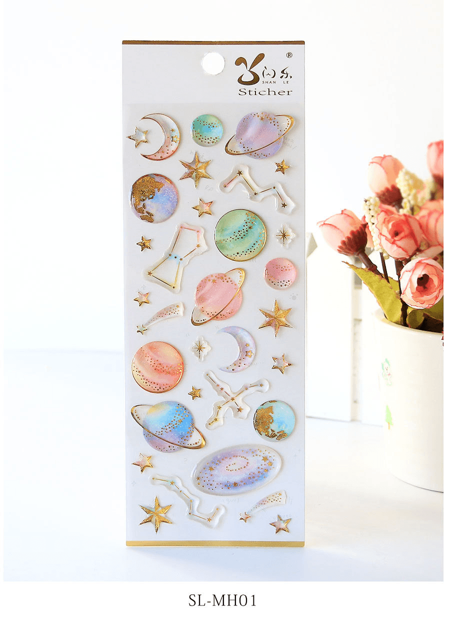 Fantasy Starry Sky Crystal Stickers Mobile Phone Album Decoration Paste Children'S Handmade Early Education Puzzle Reward Three-Dimensional Stickers