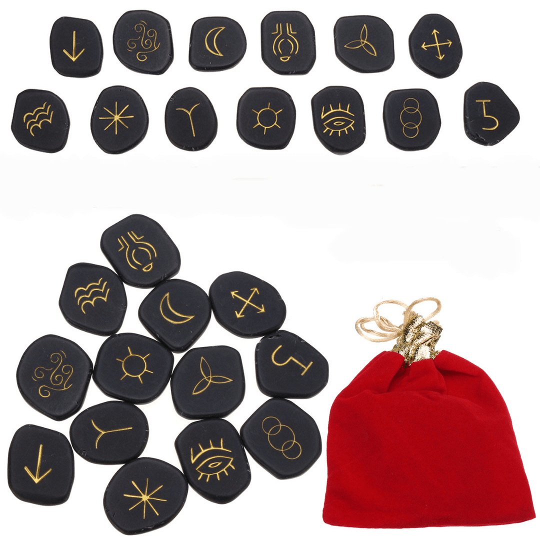 13Pcs Black Jasper Runes Gemstone Power Stones Rune Set Symbols Healing Crystals