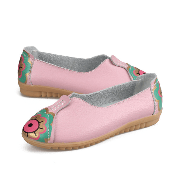 Sun Eye Flower Pattern Soft Leather Slip-Ons Lazy Driving Flat Loafers