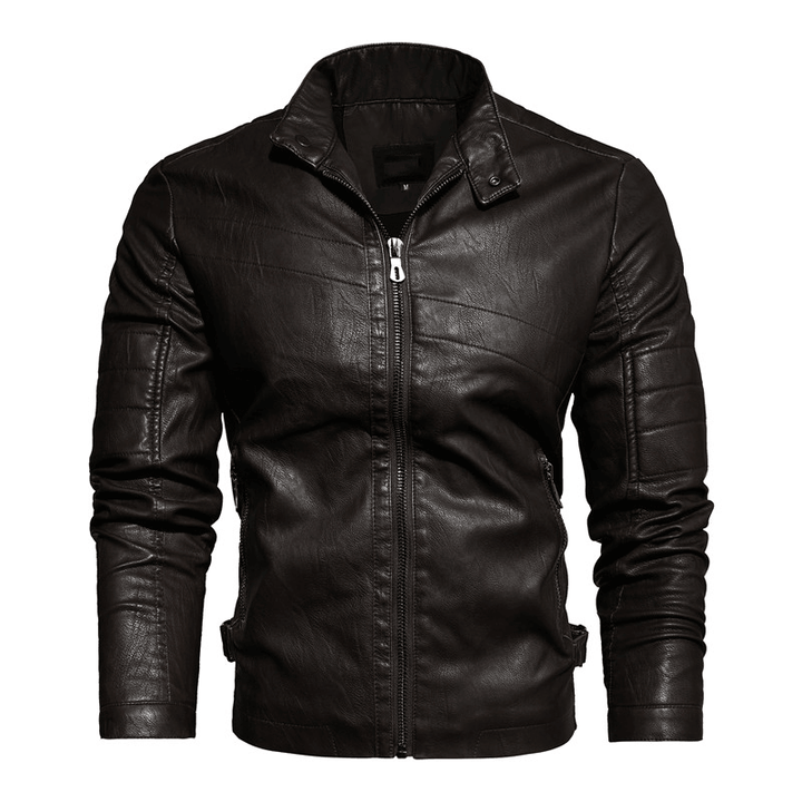 Middle-Aged and Elderly Fall Winter Men'S Leather Pu Jacket Jacket Slim Business Casual Men'S