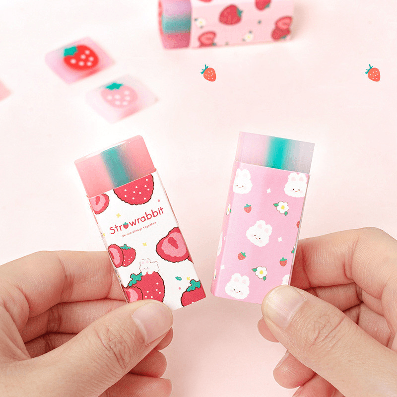 Lovely Strawberry Sandwich Eraser Portable Wipe Clean Eraser Drawing Writing Rubber Student Stationery