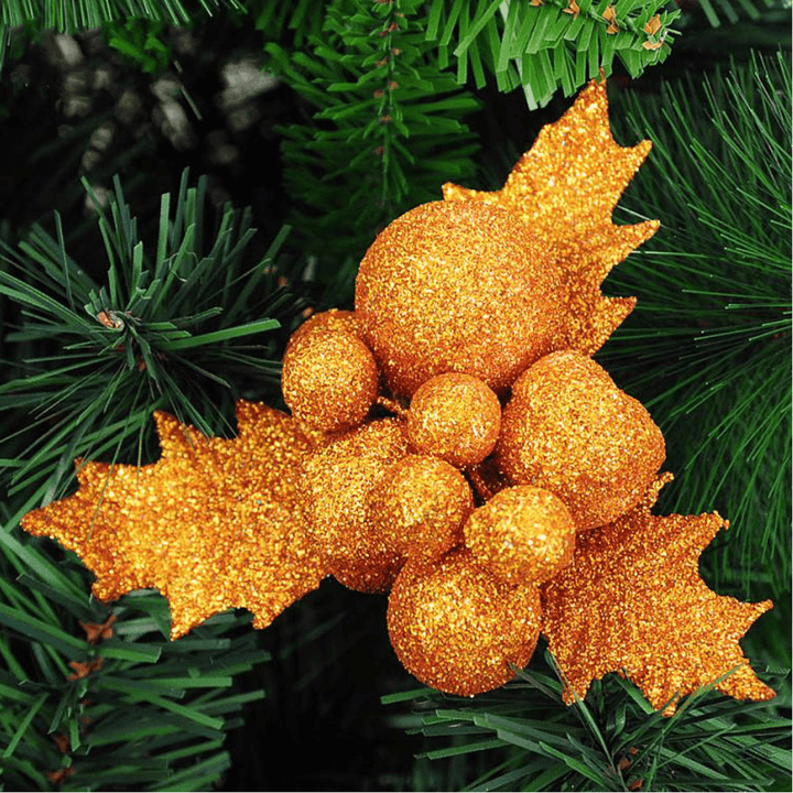 Christmas Xmas Glitter Holly Leaves Berries Christmas Tree Decoration