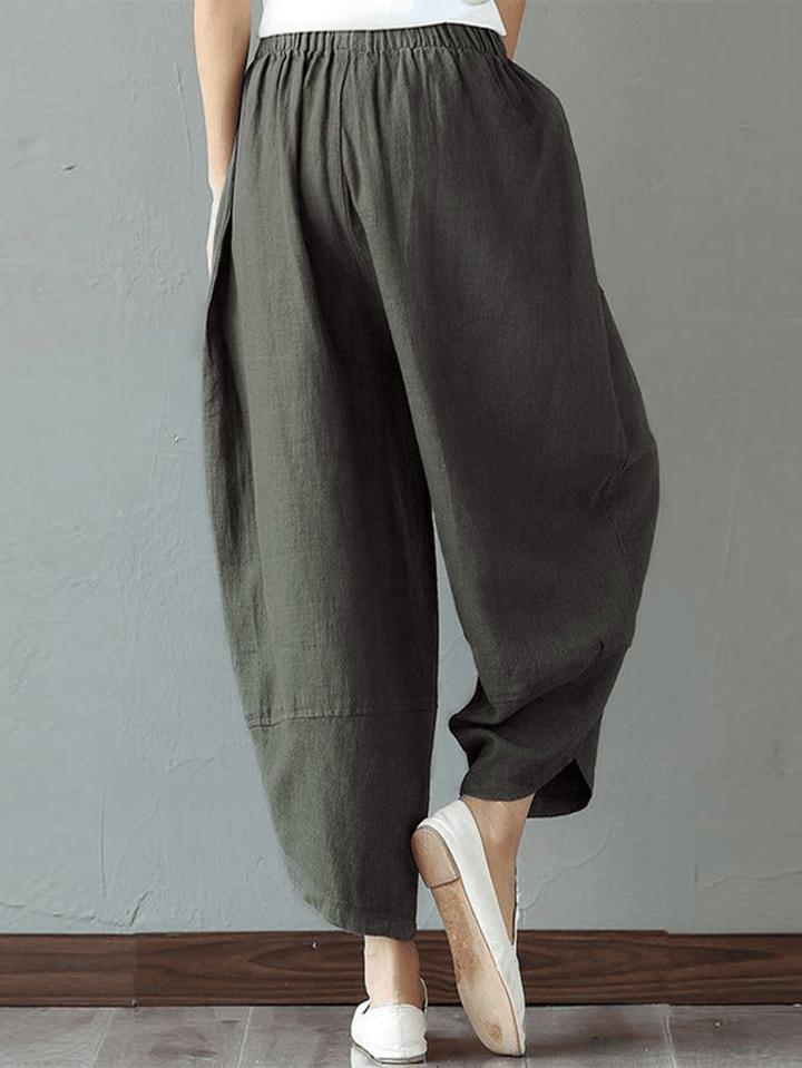 100% Cotton Loose Plicing Ninth Ethnic Style Vintage Pants