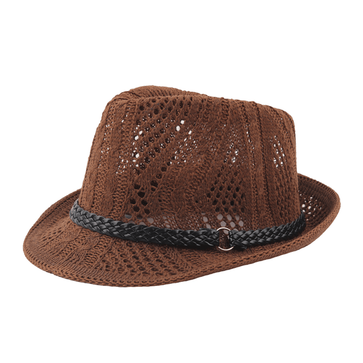 Women Summer Leather Belt Mesh Jazz Hat - MRSLM