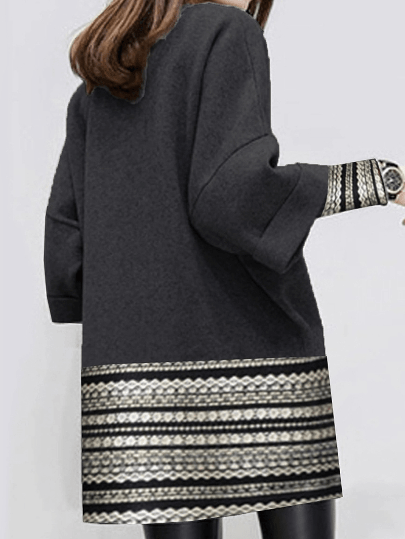 Casual Patch Print Crew Neck Long Sleeve Work Dress