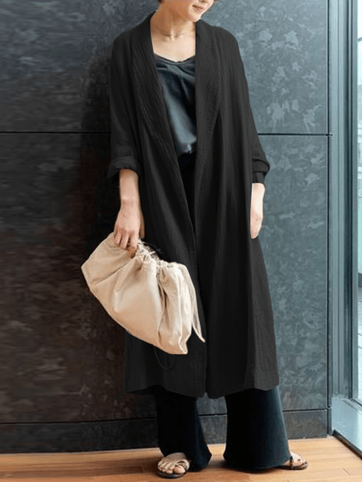 Pure Cotton Loose Literary Simple Mid-Calf Length Cardigan for Women