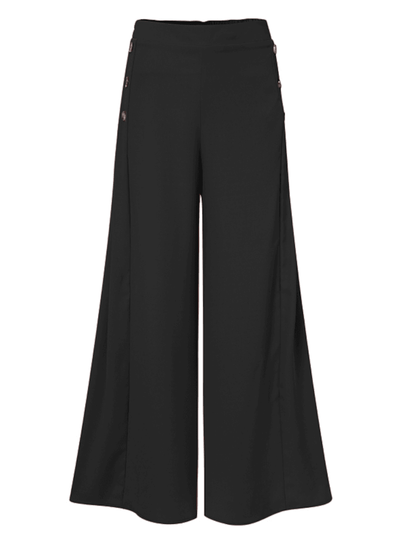 Women's Solid Color Side Button Elastic Waist Loose Casual Wide Leg Pants with Pocket