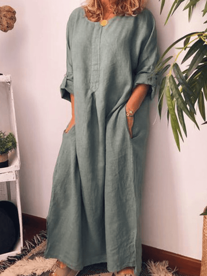 Loose Solid Color Long Sleeve Casual Maxi Dress