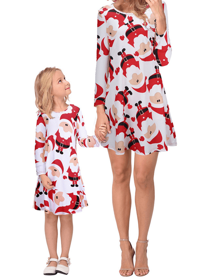 Women Christmas Snowman Print Parent-Child Dress