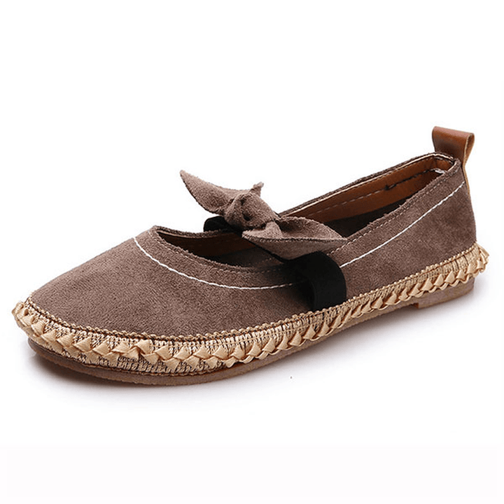 Women Bowknot round Toe Slip-On Suede Outdoor Flat Casual Shoes - MRSLM