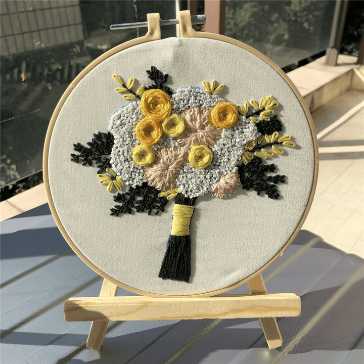 Flowers DIY Embroidery Ribbon Kits Needlework Cross Stitch Arts Crafts Sewing Decoration with Frame