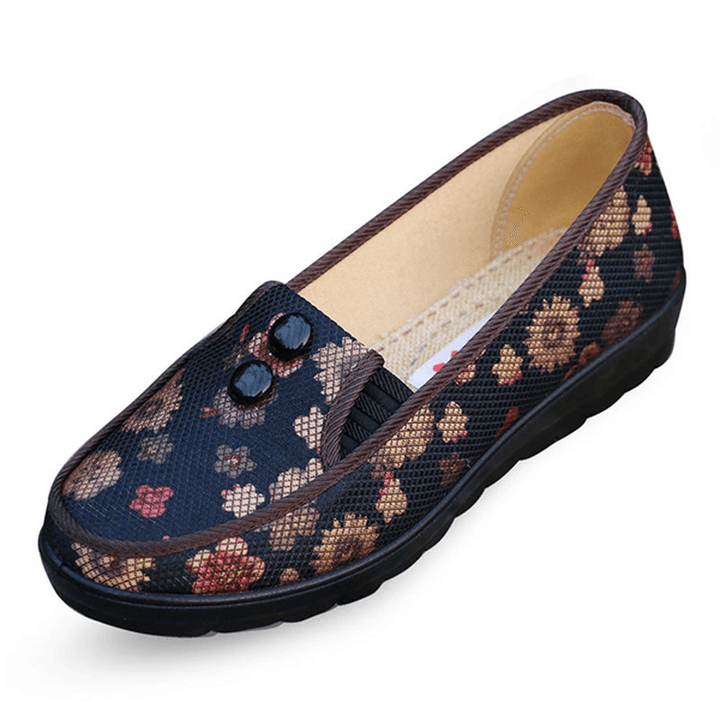 Floral Mesh Breathable Slip on Flat Shoes round Toe Soft Sole Flats