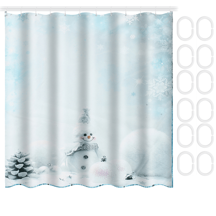 Bathroom Set Non Slip Rug Lid Toilet Cover Bathroom Mat Shower Curtain Snowman - MRSLM