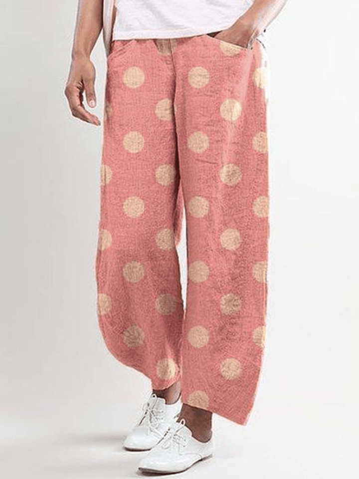 Women Casual Polka Dot Print Pocket Pants