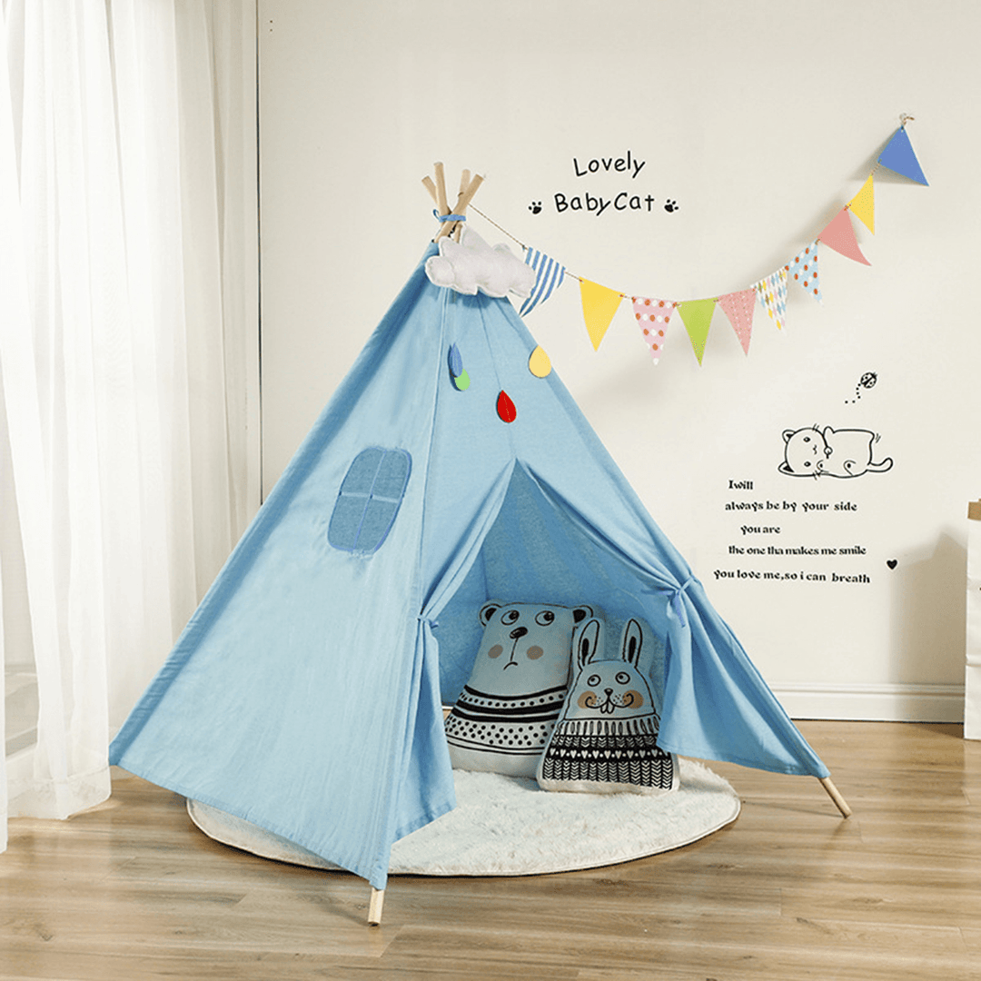 Large Teepee Tent Kids Cotton Canvas Pretend Play House Entertainment for Boy Girls Children'S Gifts