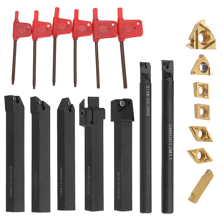 Machifit 7Pcs 12Mm Shank Lathe Boring Bar Turning Tool Holder Set with Carbide Inserts