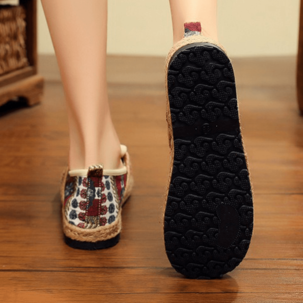 Women Linen Straw Pattern Casual Slip on Espadrille Flat Loafers