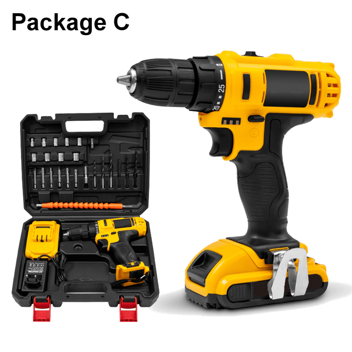 21V 520N.M Electric Drill Cordless Rechargeable Screwdriver Hammer Drill Set W/ Battery - MRSLM