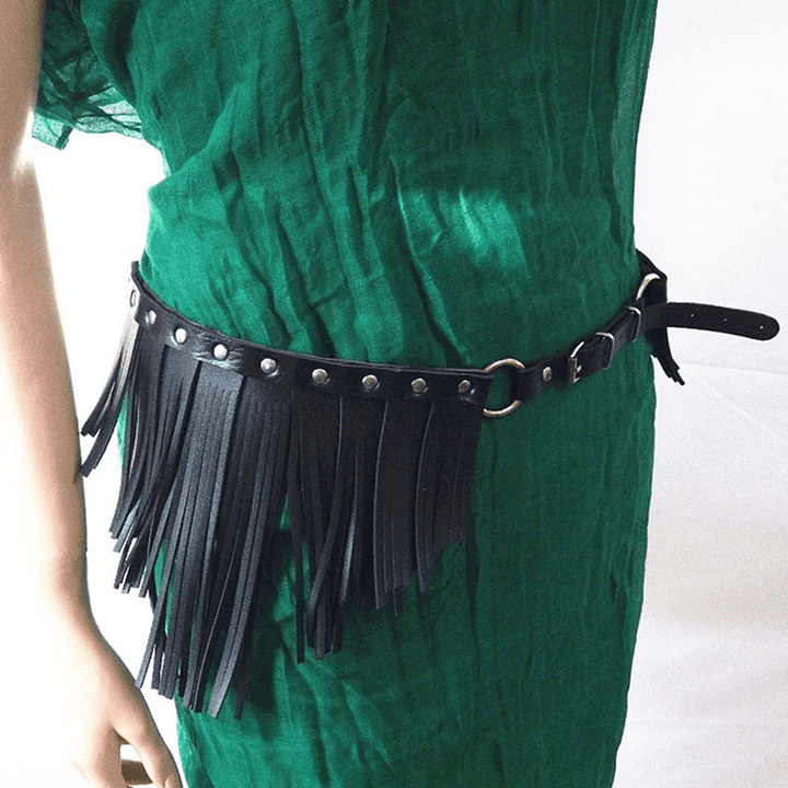 Women PU Irregular Tassels Pin Buckle Decorative All-Match Belt