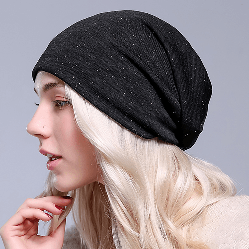 Women Autumn Warm Beanies Cap Solid Color Flexible Hip-Hop Skullies Bonnet