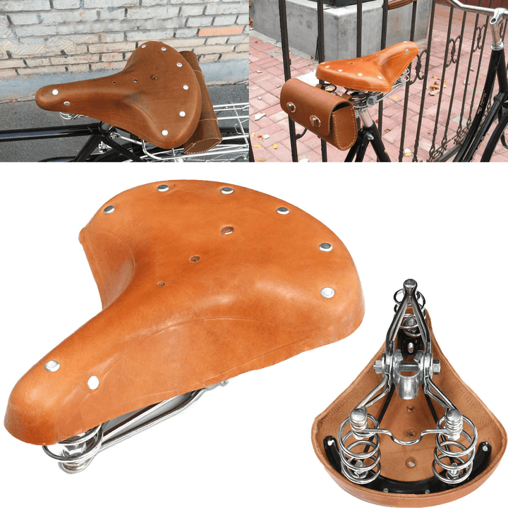 BIKIGHT Vintage Brown Bicycle Bike Cycling Saddle Seat Genuine Leather with Springs