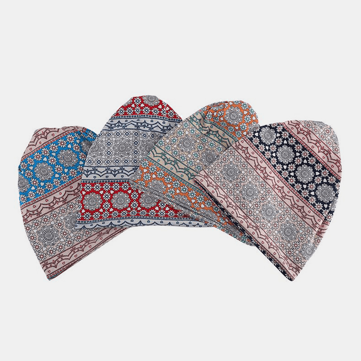 Women Full Cotton Non-Allergenic Baotou Hat Bib Fashion Flower Printed Autumn Winter plus Velvet Warm Scarf Beanie Hat