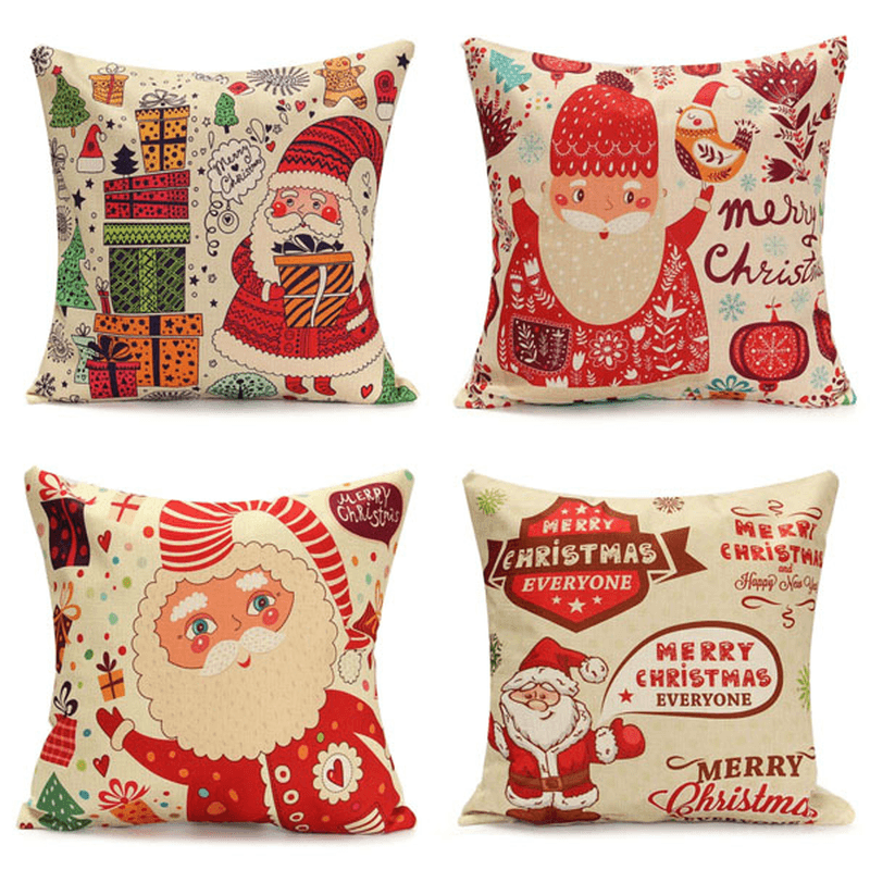 45X45Cm Christmas Santa Claus Snowmen Gift Fashion Cotton Linen Pillow Case Home Decor