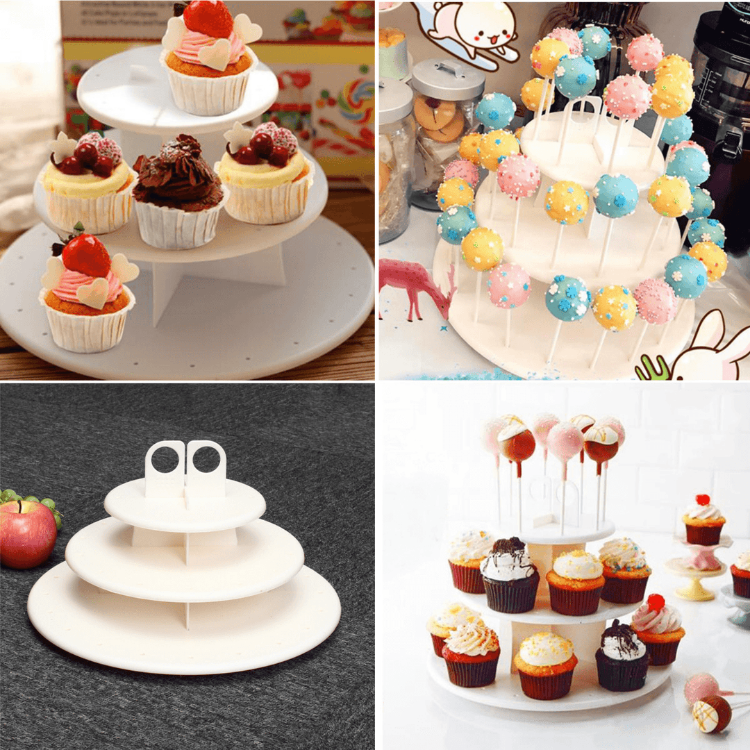 3 Tiers 42 Holes Plastic Cake Pop Lollipop Cupcake Display Revolving Cake Stand Tower Holder