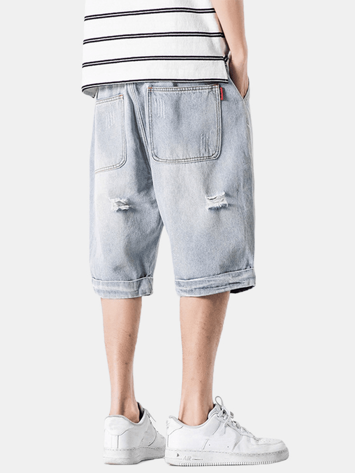 Mens Casual Hole Designed Denim Shorts