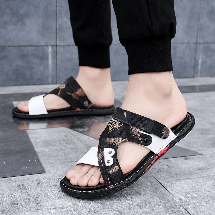 Men Microfiber Leather Two-Ways Breathable Non Slip Casual Beach Sandals