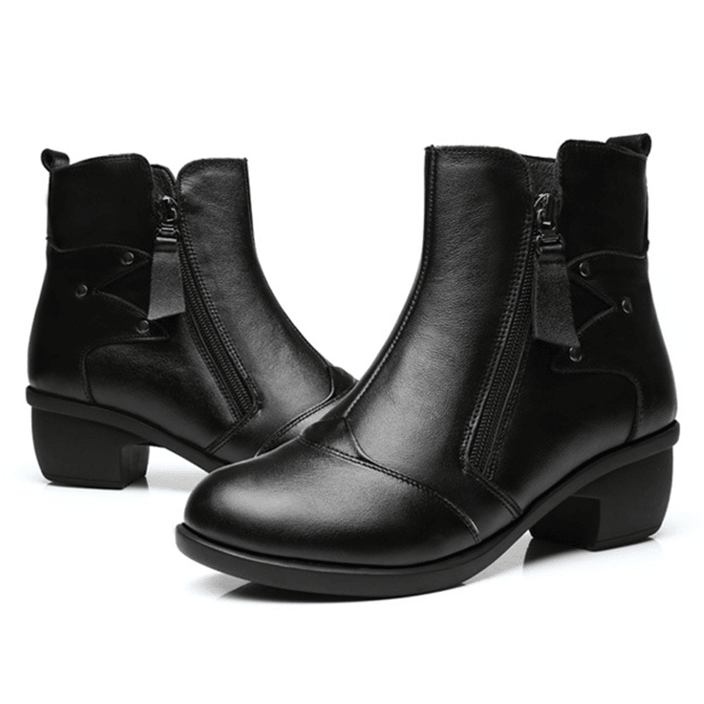 Zipper round Toe Leather Ankle Short Boots