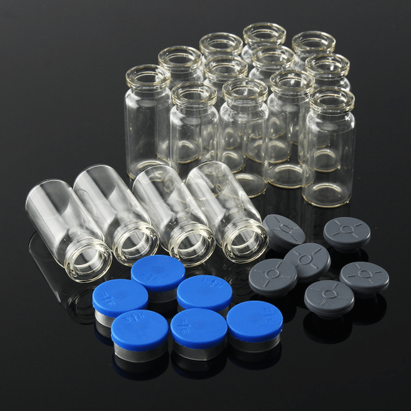 100Pcs 10Ml Clear Glass Bottle Storage Vials W/ Stopper Flip off Seals Aluminum Blue Caps