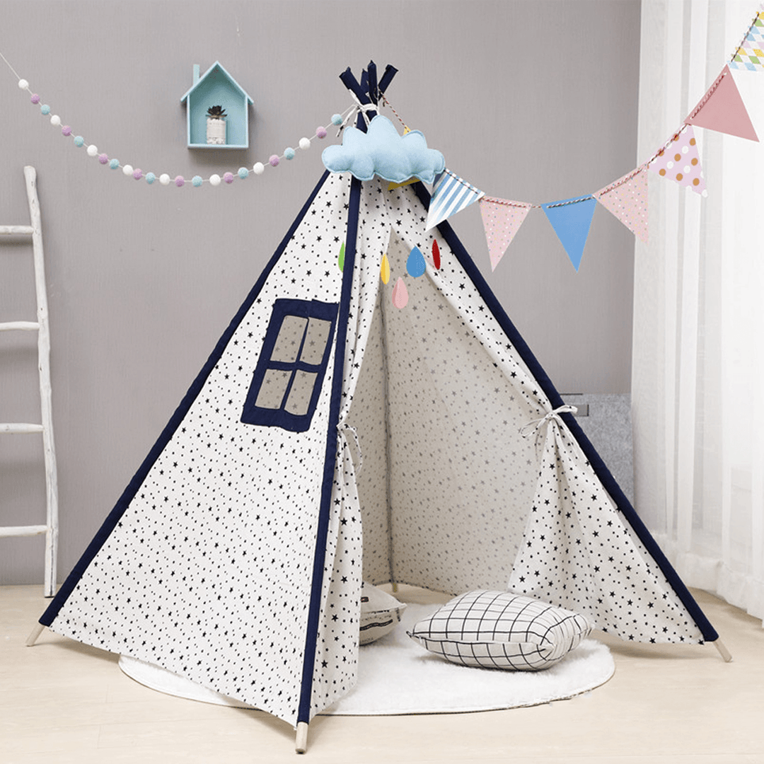 Teepee Children Playhouse Kids Play Tent Natural Cotton Canvas Gift for Boys Girls Indoor Outdoor Tent