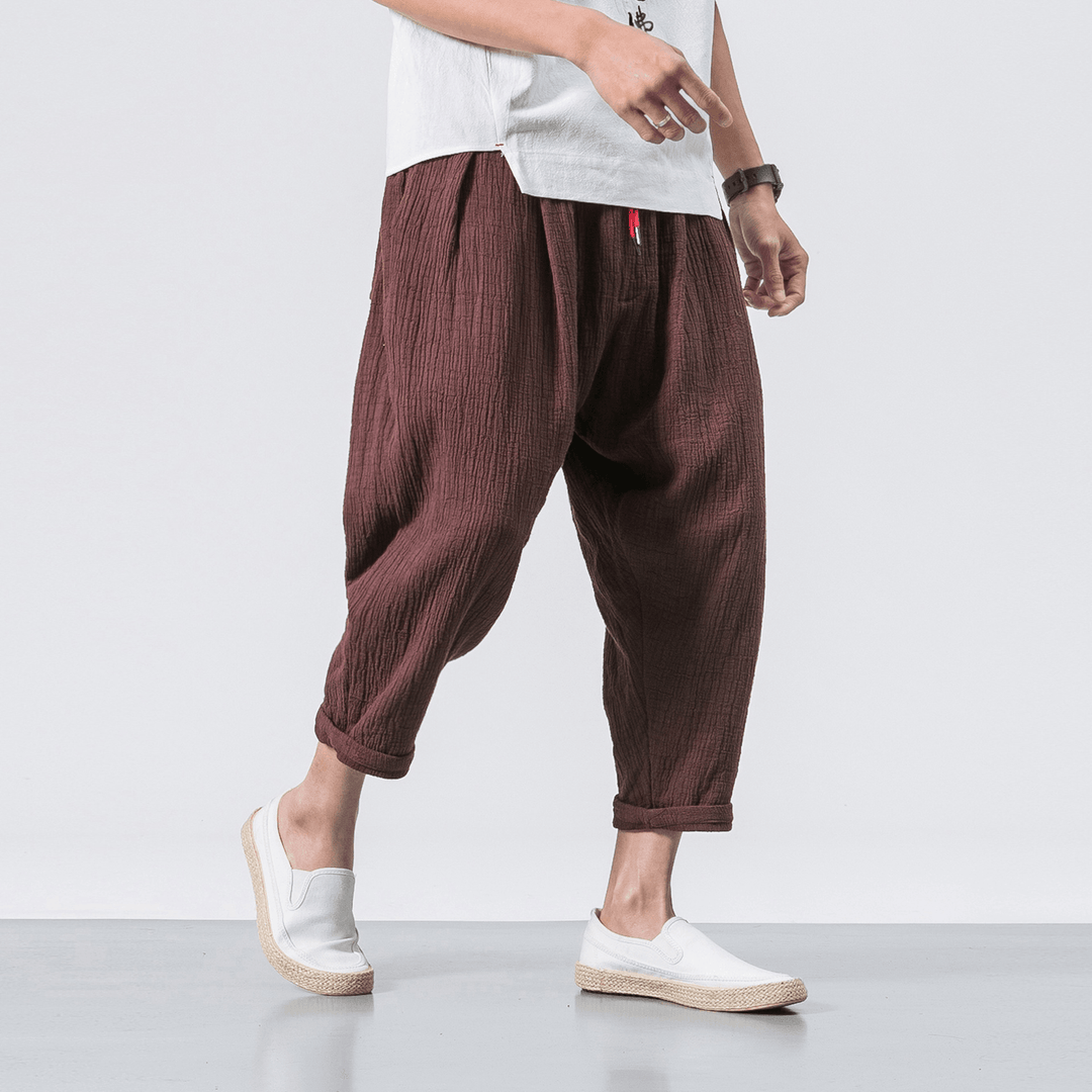 Chinese Style Cotton and Linen Men'S Casual Trousers