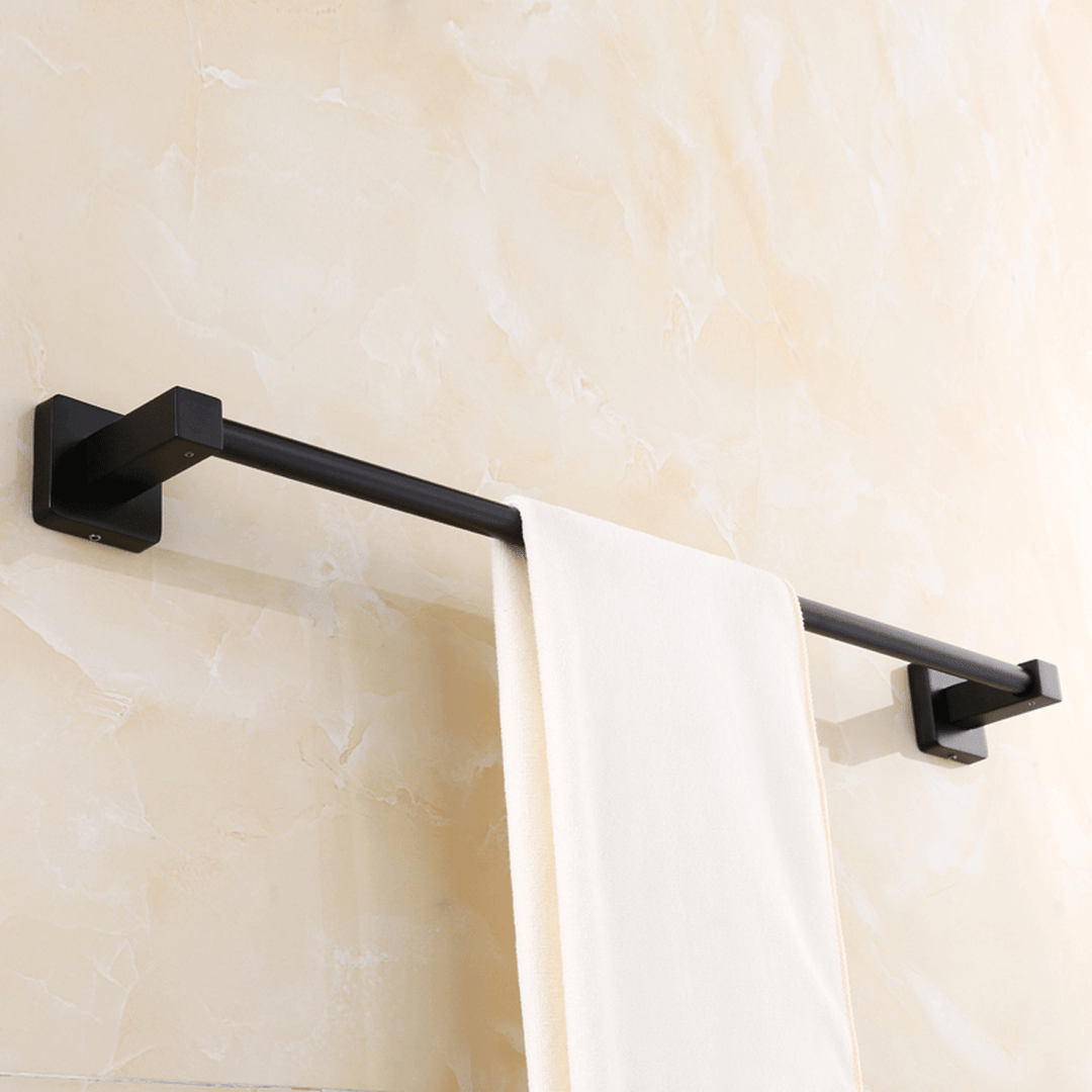 Matt Black Square Towel Holder Rack Bathroom Shower Toilet Wall Mount Clothes Bar Rail Hanger