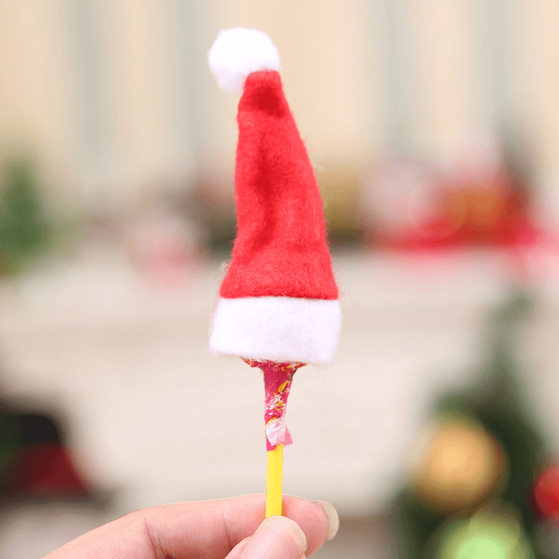 10Pcs/Pack Mini Christmas Hat Santa Claus Hat Xmas Lollipop Hat Mini Wedding Gift Creative Caps Christmas Tree Ornament Decor