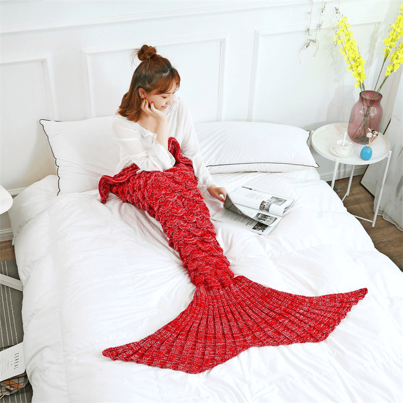 Mermaid Tail Blankets Yarn Knitted Handmade Crochet Mermaid Blanket Kids Throw Bed Wrap Super Soft Sleeping Bed