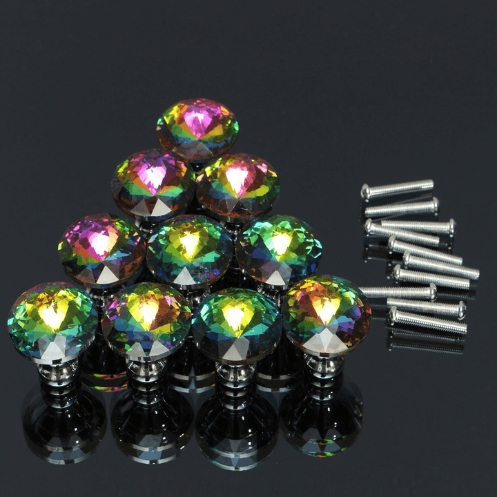 10Pcs 28Mm Diamond Crystal Shape Glass Cabinet Knob Cupboard Drawer Pull Handle