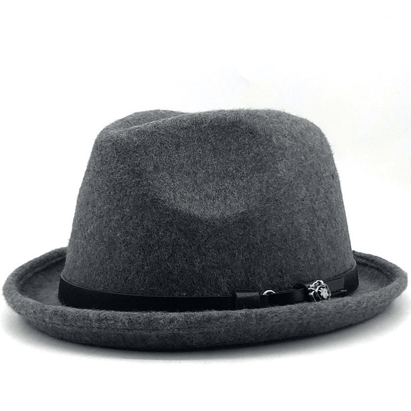 Top Hat Belt Buckle Black Woolen Hat Male British Jazz Hat Imitation Wool