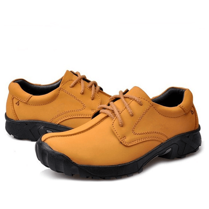 Men Cowhide Leather Breathable Soft Sole Lace up Climbing Casual Sports Shoes