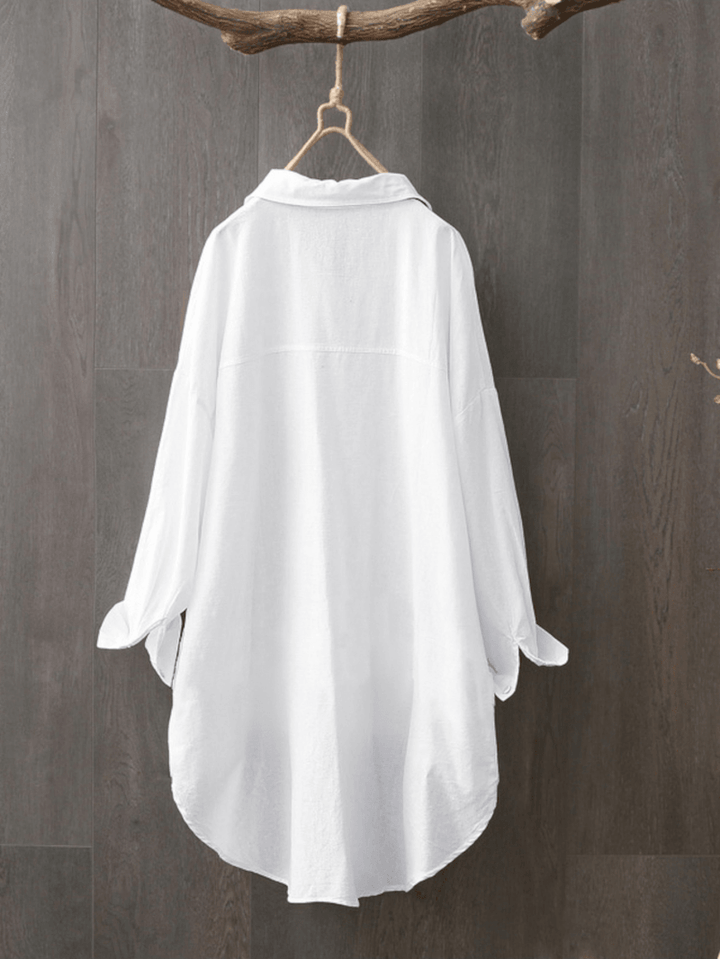 100% Cotton Casual Loose Lapel Solid Shirts for Women