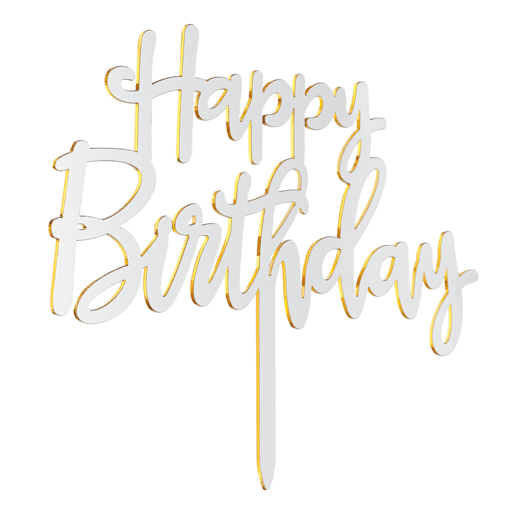 Acrylic Mirror Happy Birthday Gold & Silver Birthday Cake Topper Decorations - MRSLM