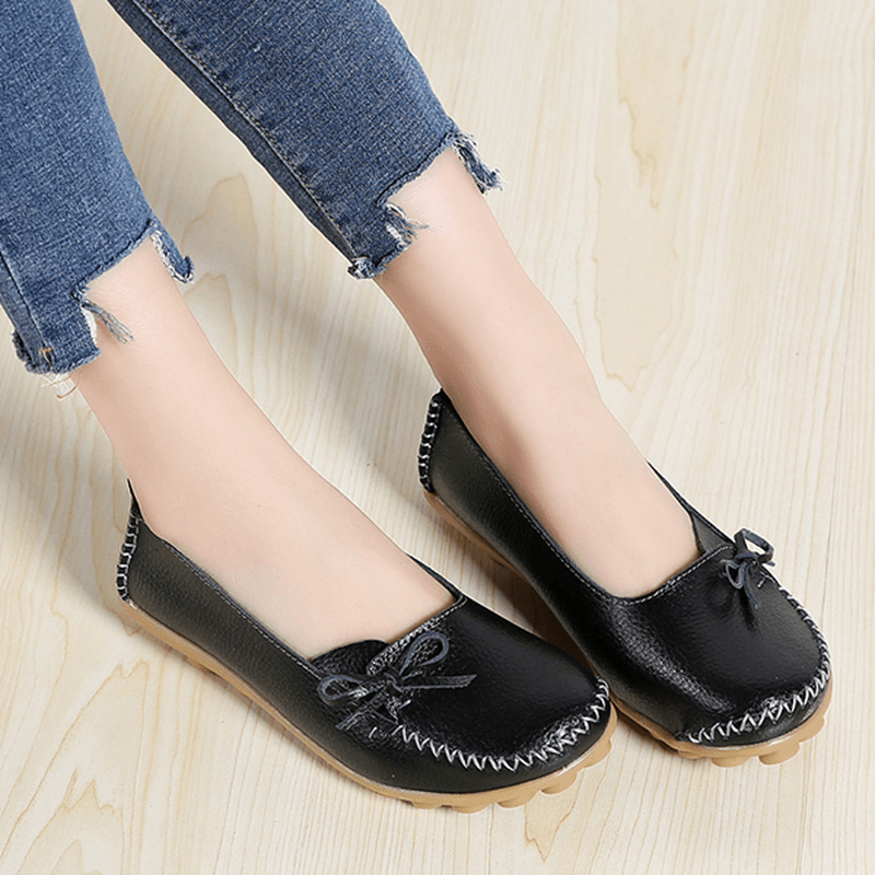 Larger Size Women Casual Shoe Leather Comfy Flat Loafers