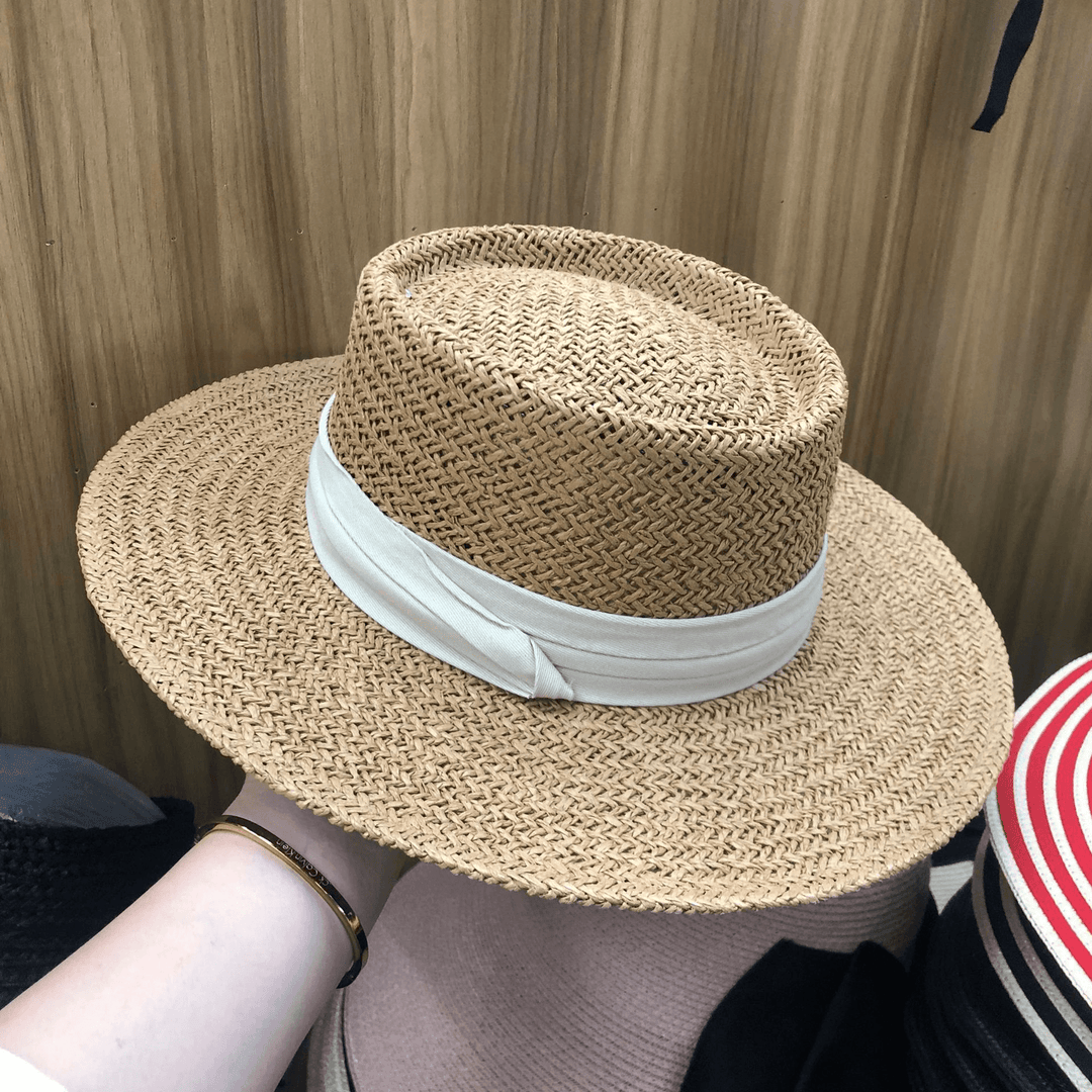 Summer Hat Flat Straw Hat Female Raffia Straw Hat Beach Vacation Sun Shade Sun Hat Fisherman Hat Net Red