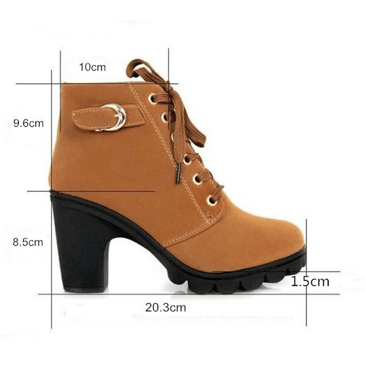 Women Girl High Top Heel Ankle Boots Winter Pumps Lace up Buckle Suede Shoes