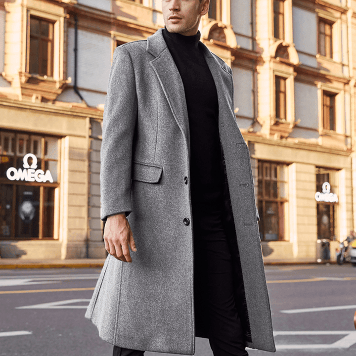 Mens Winter Single Breasted Big Pockets Mid Long Casual Coat