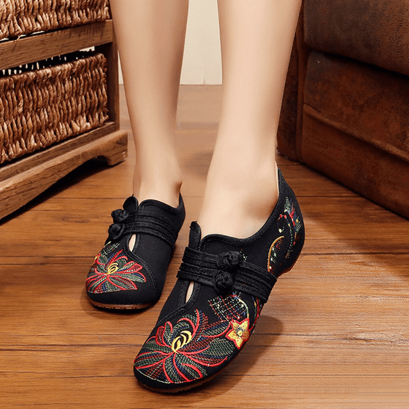 US Size 5-12 Women Casual Embroidery Floral Slip on Outdoor Flat Shoes