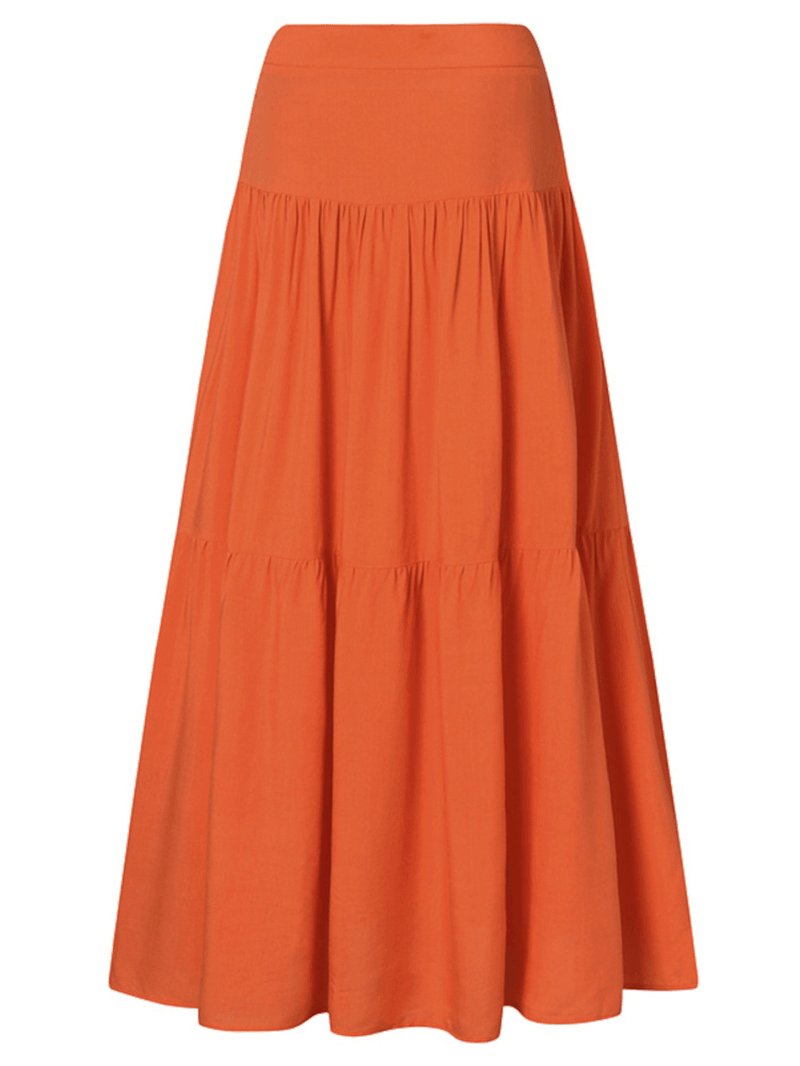 Casual Loose High Waist Pleating Side Zipper Long Skirts for Women