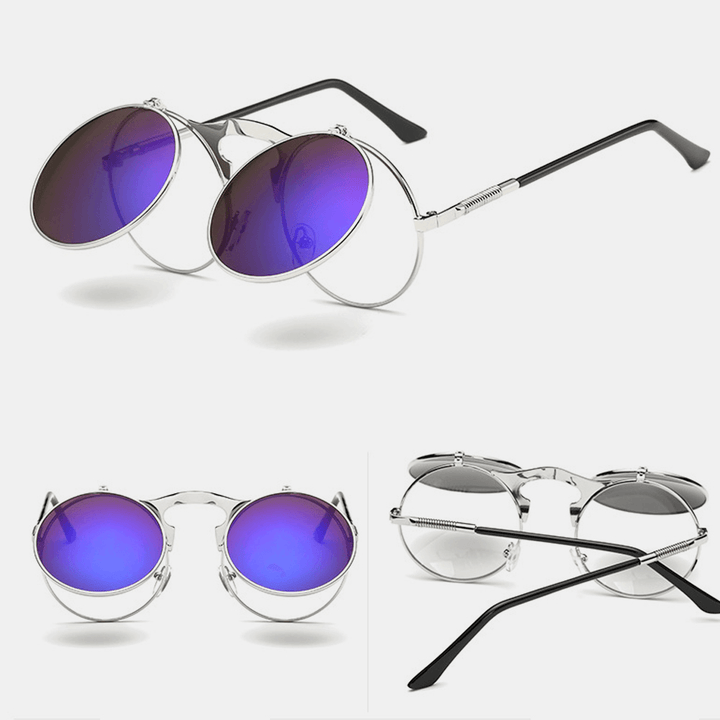 Retro Metal Punk Steam Flip Sunglasses Hipster Sunglasses Fashion Style for Men Women - MRSLM