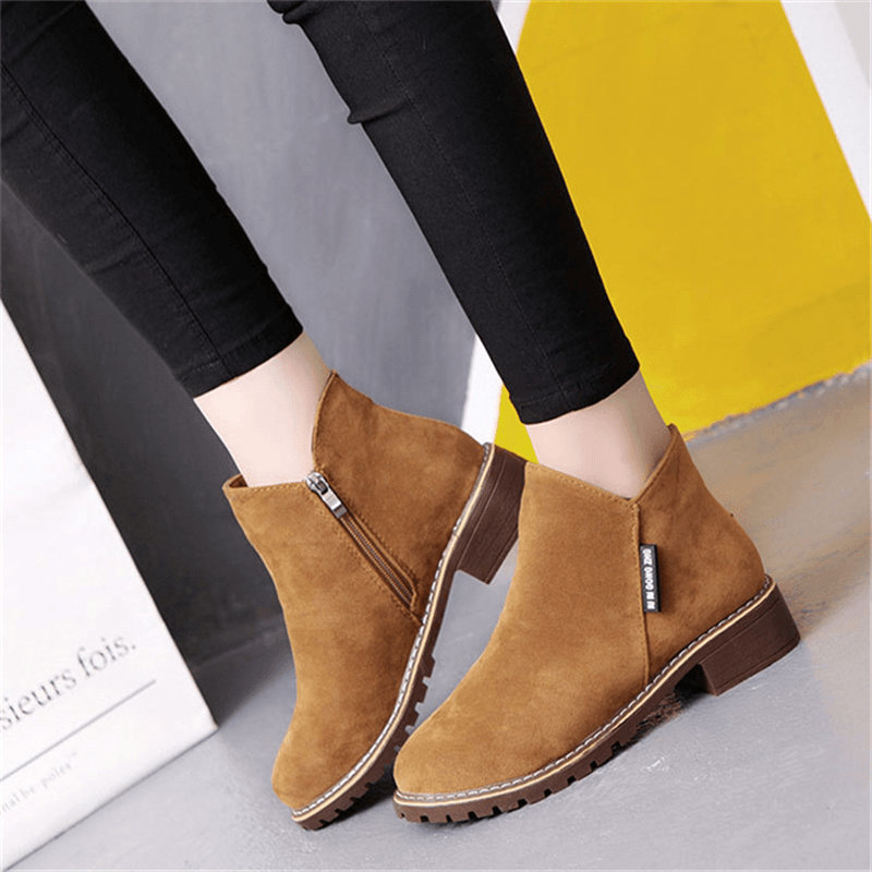 Women'S Suede Solid Color Block Heel Casual Ankle Boots